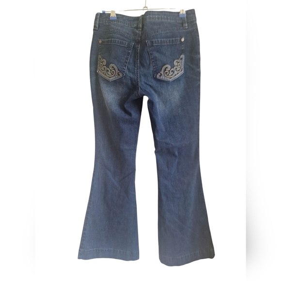 Apt. 9 Wide Flare 70s Style Jeans Blue Stone Washed Women Size 4 - Picture 7 of 10